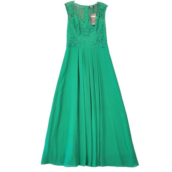Clocolor Green Maxi Dress Formal Lace NEW Sleeveless Pleats Scoop Neck Women's L - Picture 1 of 10